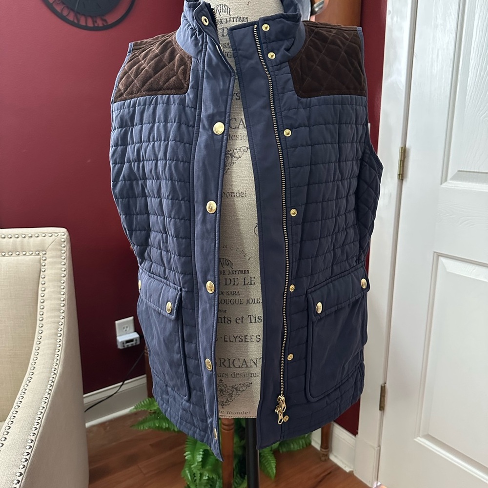 Vineyard Vines Navy Quilted Vest with Brown Accents